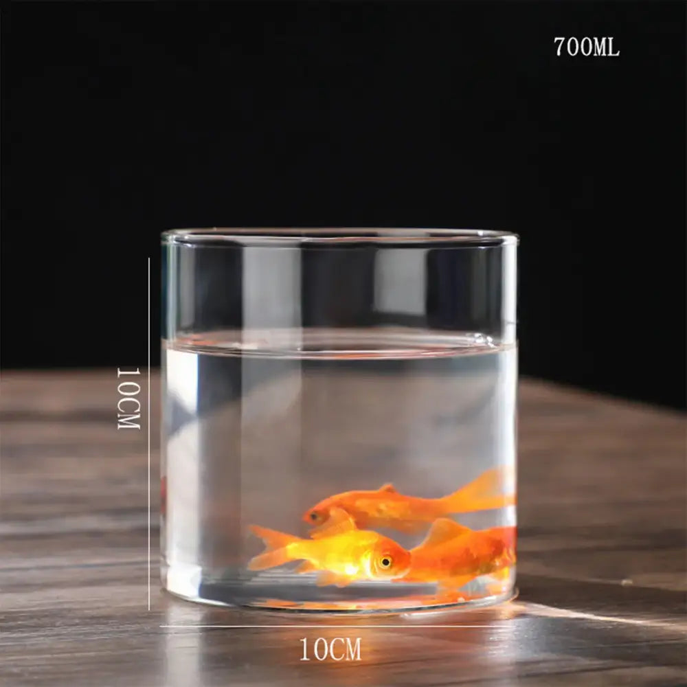 Clear glass cylindrical DecorBites™ glass vase with 700ml capacity containing orange goldfish as a planter vase