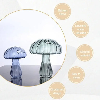 DecorBites™ glass hydroponic flower vase features blue and clear ribbed mushroom-shaped glass vase for home decor