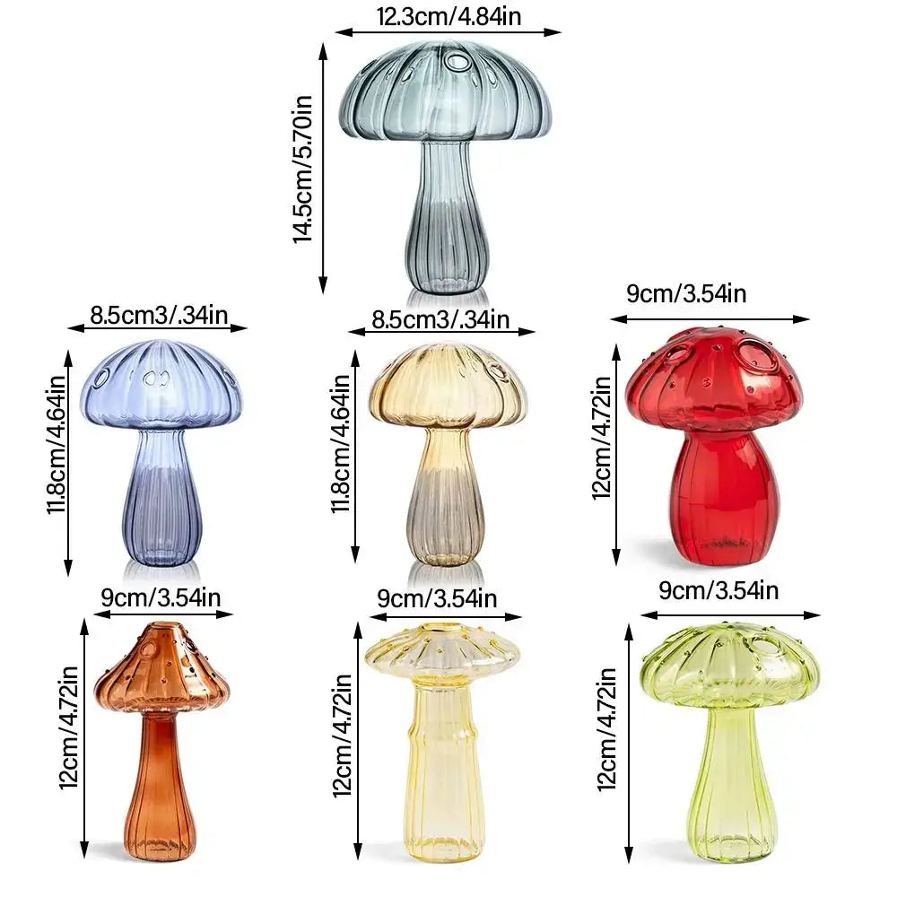 Decorbites™ glass mushroom shaped vase in blue amber red and green colorful glass for home decor display
