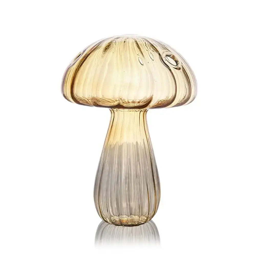 DecorBites™ translucent amber glass mushroom shaped vase with ribbed texture and golden to clear gradient for decor