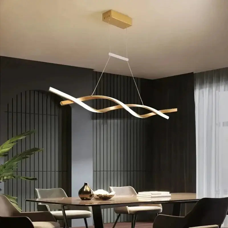 Modern gold and white wave-shaped glass pendant lights with LED for sleek minimalist home decor by DecorBites