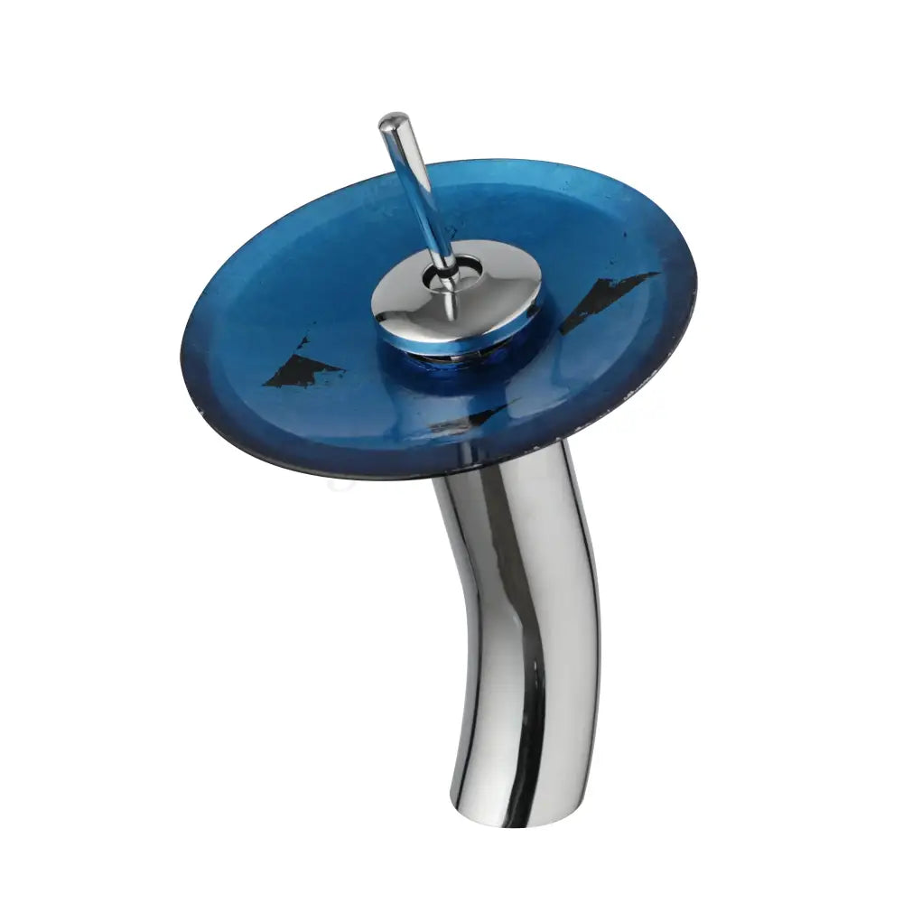 Decorbites glass rocker handle basin faucet with blue glass waterfall spout and chrome finish mixer taps