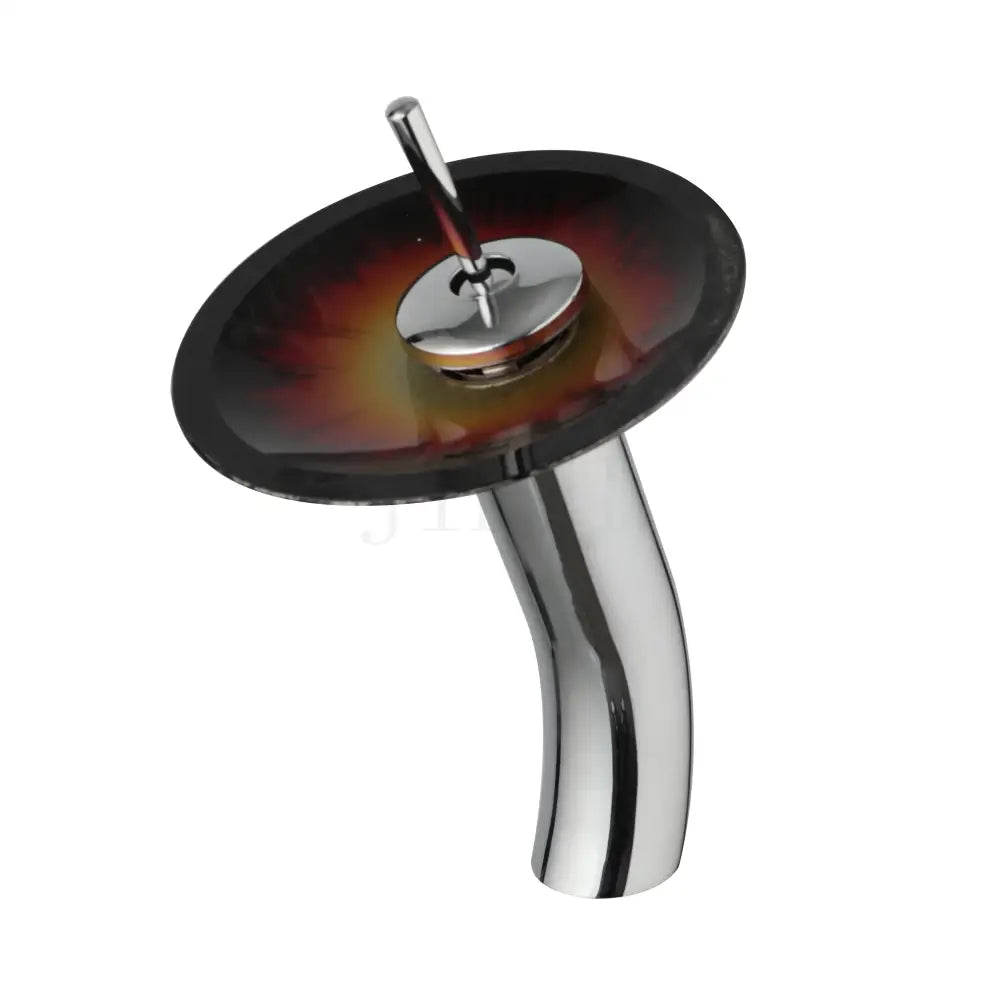 Chrome finish basin faucet with glass rocker handle circular amber to red gradient swirl for rocker handle basin use