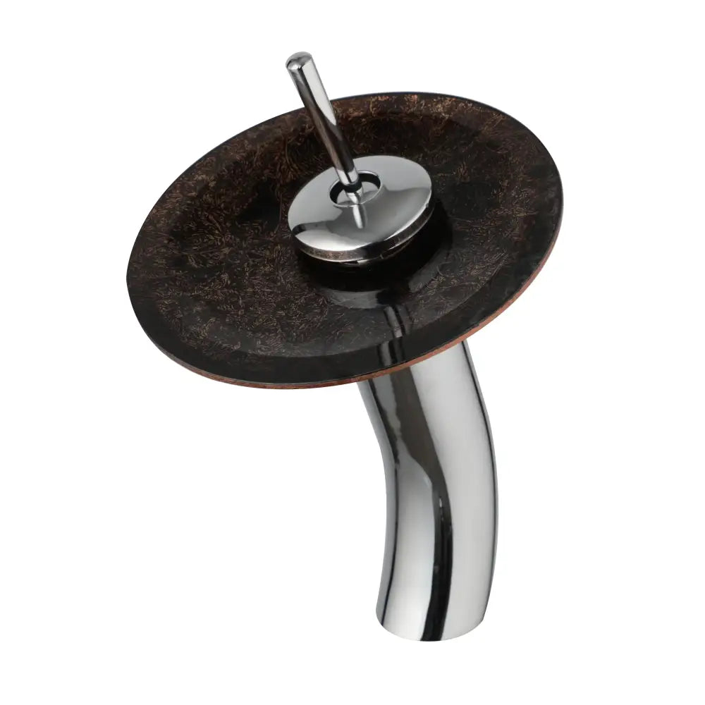 Chrome finished DecorBites glass rocker handle basin faucet with waterfall mixer and dark textured glass bowl