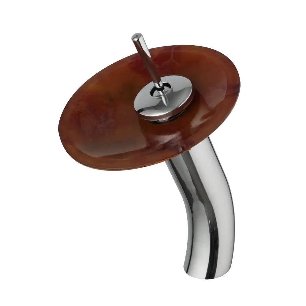 Decorbites™ glass rocker handle basin faucet with polished chrome spout and translucent amber glass basin in modern design