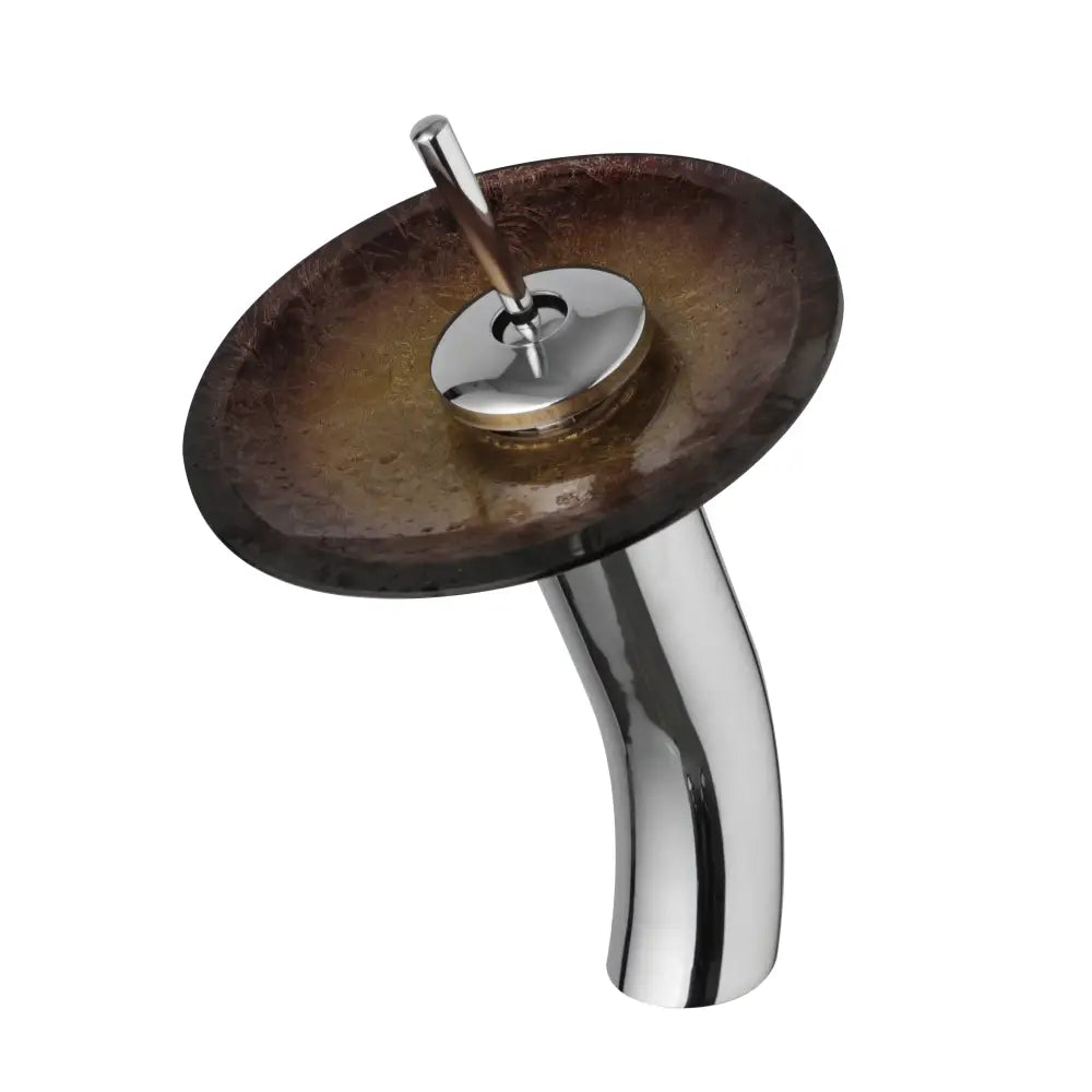 Chrome-finished DecorBites™ glass rocker handle basin faucet with translucent amber glass bowl and polished metal spout