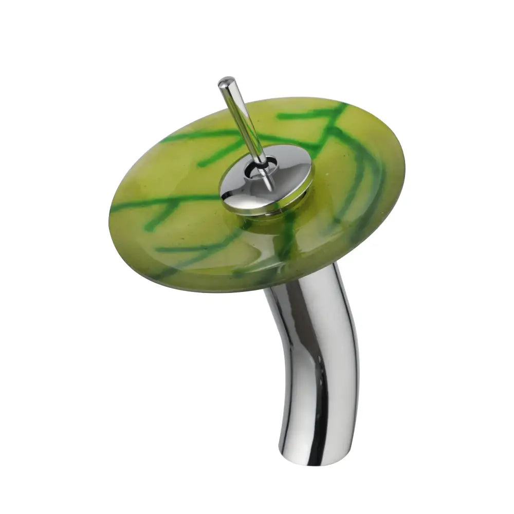 Decorbites™ basin faucet with vibrant green glass rocker handle and polished chrome waterfall spout for bathroom use