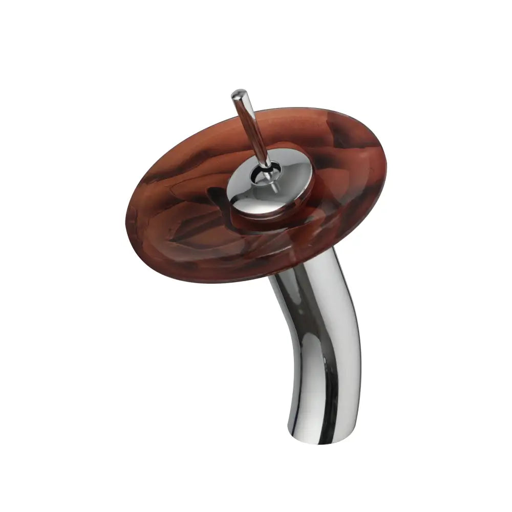 DecorBites™ glass rocker handle basin faucet with a waterfall mixer tap, chrome finish, and amber glass bowl