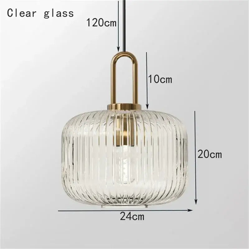 Clear glass pendant light with vertical ridges and brass hardware from decorbites glass stripe pendant lights for dining room