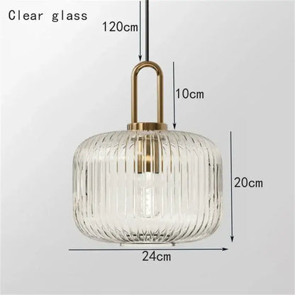 Clear glass pendant light with vertical ridges and brass hardware from decorbites glass stripe pendant lights for dining room
