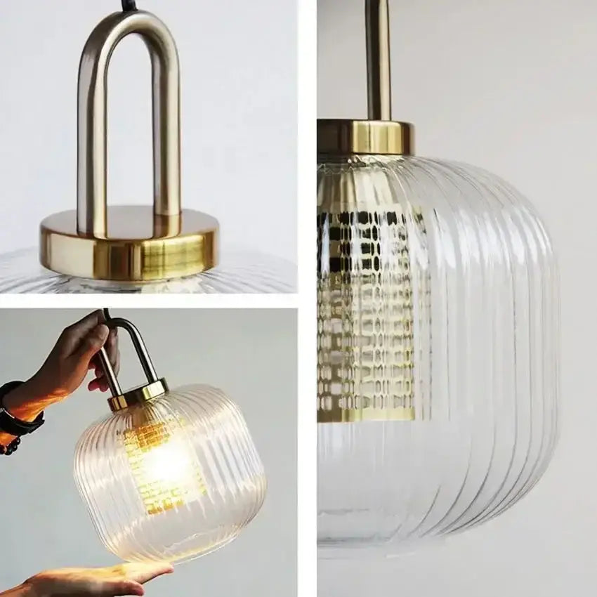 Decorbites glass stripe brass pendant light with ribbed clear glass shade for dining room pendant lights and glass stripe led
