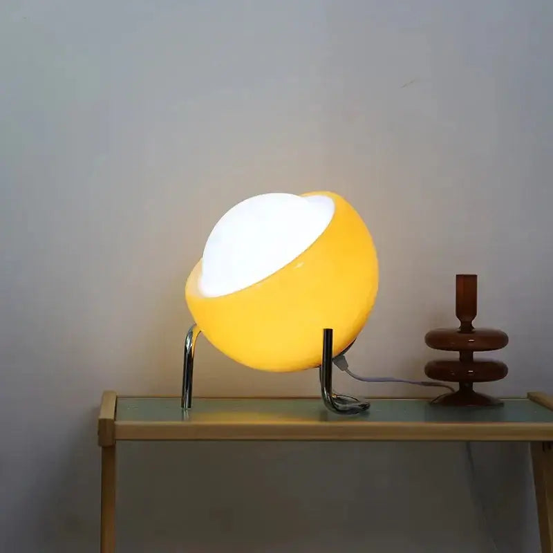 Decorbites™ warm yellow glass table lamp with glossy half-sphere shade and chrome stand for modern decor