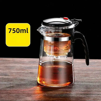 Decorbites glass tea kettle with infuser 750ml clear glass pot black handle lid stainless steel strainer for brewing tea