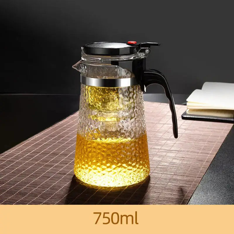 Decorbites glass tea maker 750ml hammered glass teapot with black handle lid and silver rim for brewing perfect tea