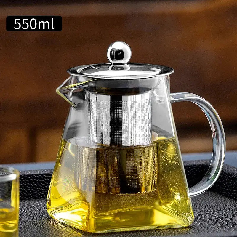 Decorbites glass tea pot 550ml clear glass with stainless steel lid and built-in filter for kung fu tea brewing