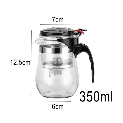 DecorBites glass tea infuser pitcher with black lid handle and stainless steel ring from 900ml glass tea set