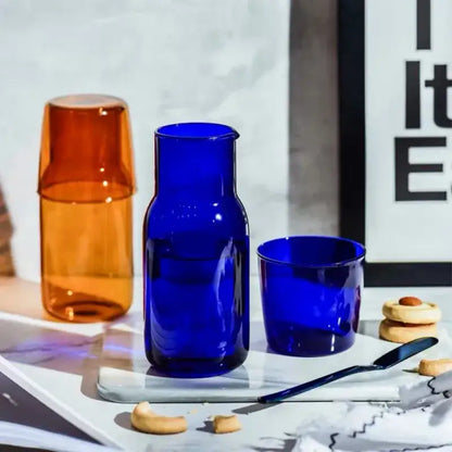 Vibrant cobalt blue glass teacup set pitcher combo with sleek modern design heat-resistant glass teacup set