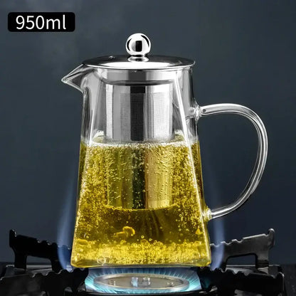 950ml clear glass decorbites glass teapot with stainless steel lid and built-in filter heating on stove for kungfu tea set