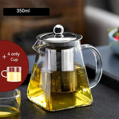 Decorbites glass teapot 350ml with stainless steel lid and built-in filter for kungfu tea set office use
