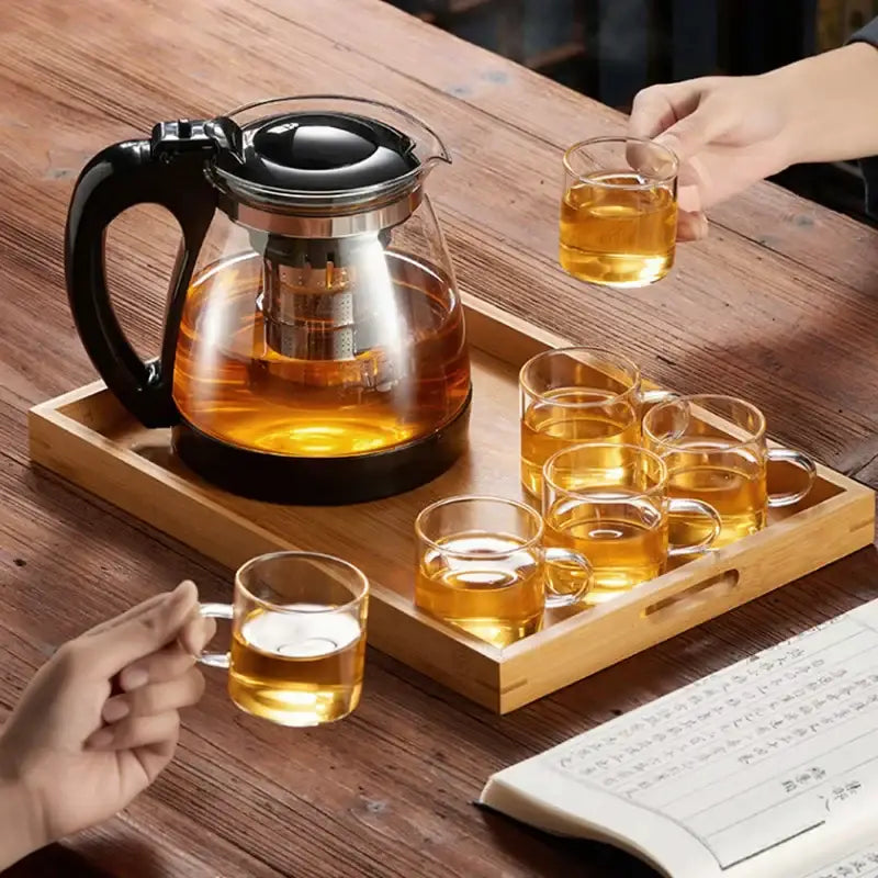 Decorbites glass teapot large capacity clear glass teapot with black handle lid and built-in infuser for kung fu tea
