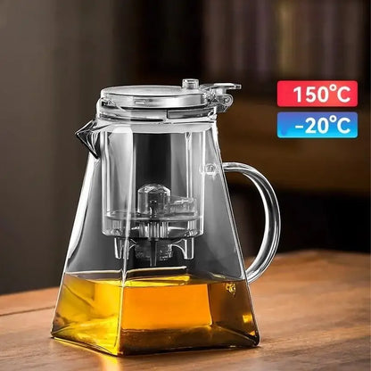 Clear glass decorbites glass teapot with silver lid handle and heat-resistant filter for brewing hot or cold infusions