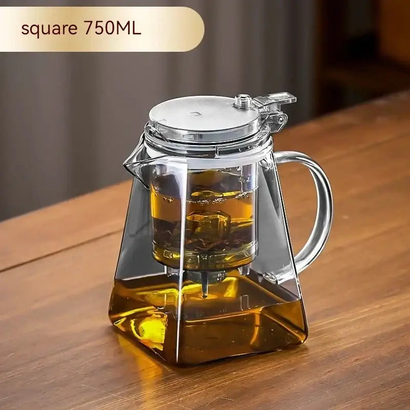Clear glass square decorbites glass teapot set with silver lid and handle, featuring heat-resistant filter for brewing tea