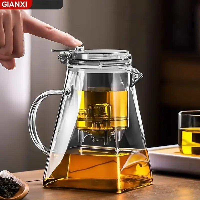 Clear glass decorbites glass teapot set with silver lid and heat-resistant filter for brewing loose-leaf tea