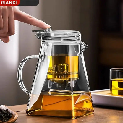Clear glass decorbites glass teapot set with silver lid and heat-resistant filter for brewing loose-leaf tea