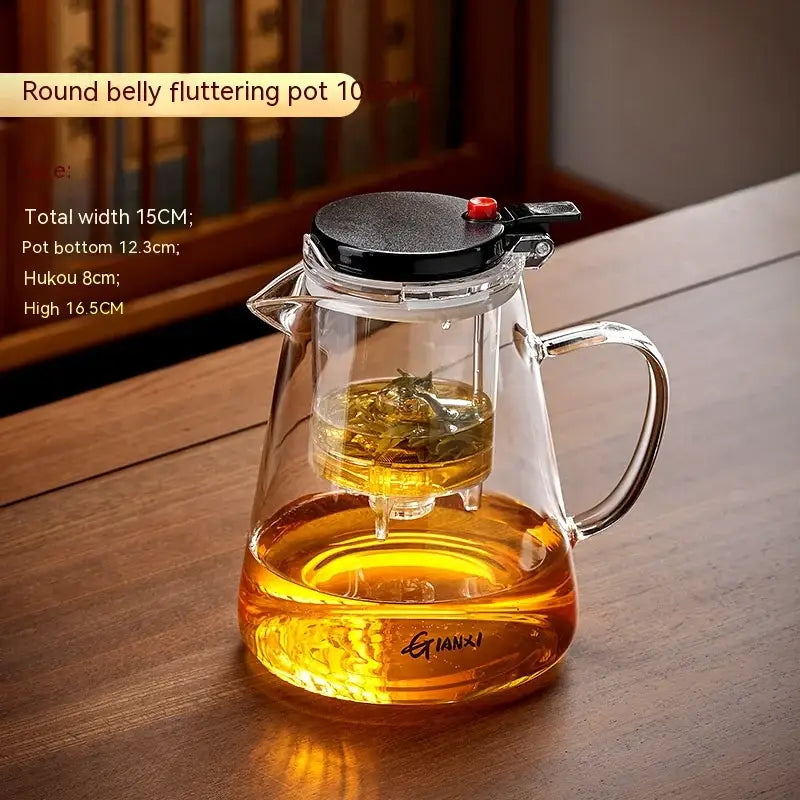 Clear glass decorbites glass teapot set with black lid red knob and heat-resistant infuser for brewing tea and infusions