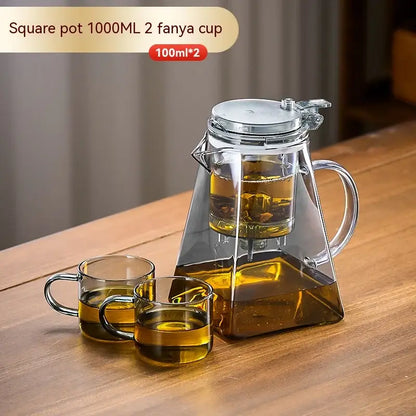 Clear glass square decorbites glass teapot set with silver lid handle and heat-resistant infuser for brewing tea