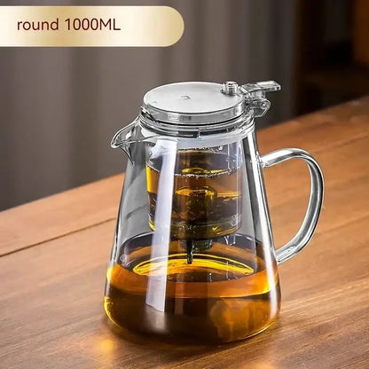 Clear glass teapot set with stainless steel lid handle and internal infuser for steeping tea by decorbites glass teapot
