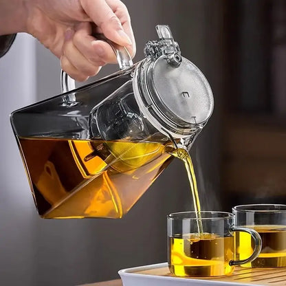 Decorbites glass teapot set with clear glass body silver lid handle and heat-resistant internal infuser for brewing tea