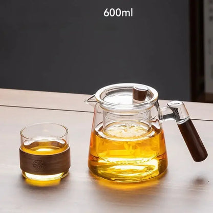 Clear glass teapot set with wooden handle and knob holding 600ml golden tea decorbites glass teapot design