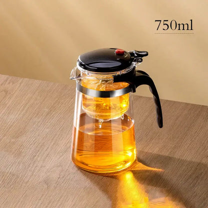 Decorbites glass teapot 750ml clear glass infuser pot with black lid handle and stainless steel rim for brewing tea