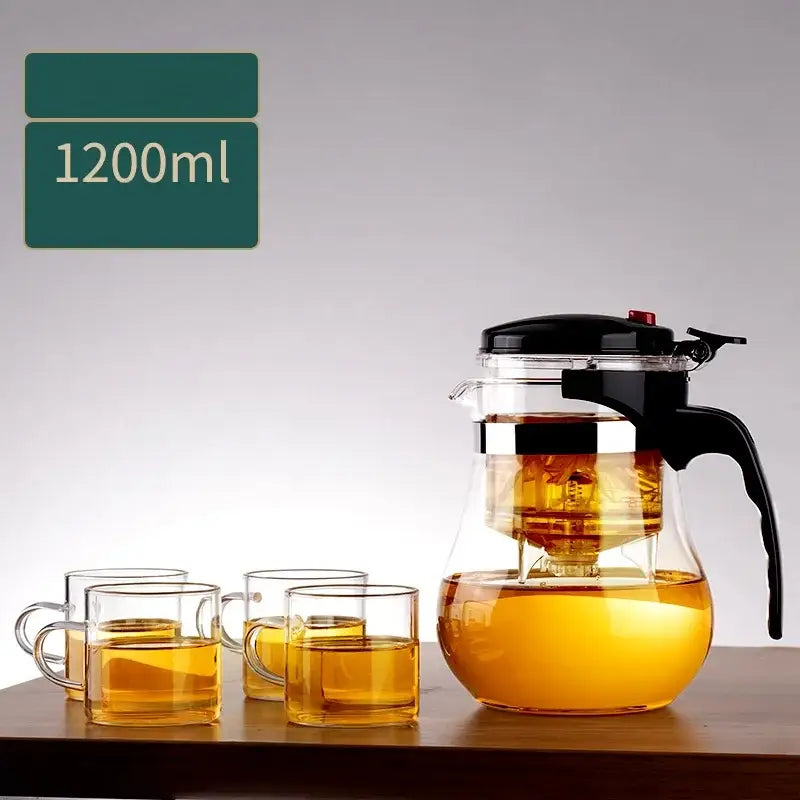 Clear glass decorbites glass teapot with black lid handle and built-in strainer for steeping loose-leaf tea
