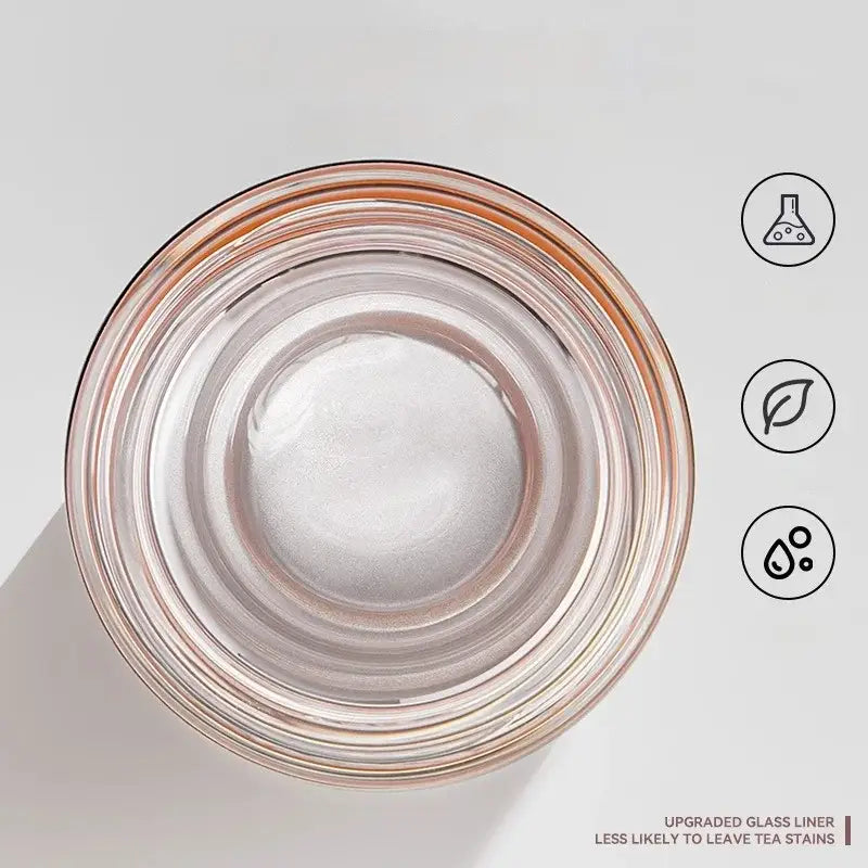 A clear glass tumbler with rose gold rim and ridges for decorbites thermos cup tea separation stainless steel set