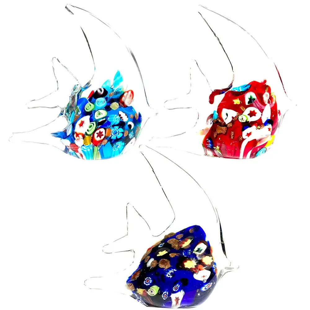 Vibrant decorbites glass tropical fish figurines with intricate mosaic patterns and translucent fins for home décor