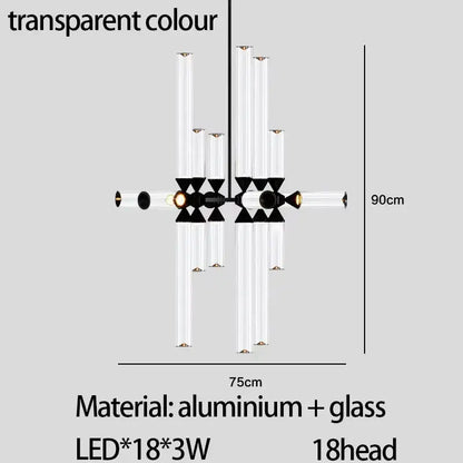 Modern decorbites glass tube chandelier with 18 led lights black accents and transparent glass tubes pendant lamp