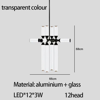 Modern minimalist decorbites glass tube pendant lamp with 12 led lights black aluminum arms for living spaces
