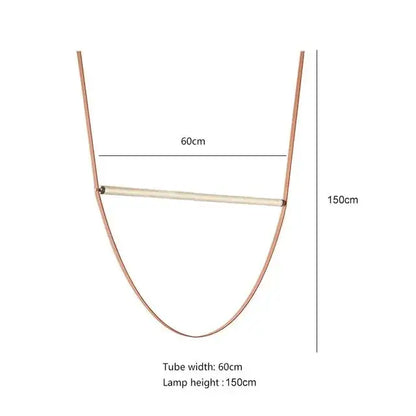 Copper-colored decorbites glass tube pendant lamp with curved frame and horizontal bar for modern living room lighting