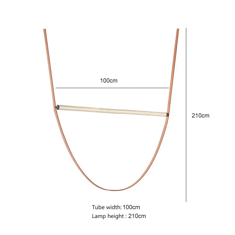 Copper-colored curved lamp frame with central horizontal tube in decorbites glass tube pendant light for living room