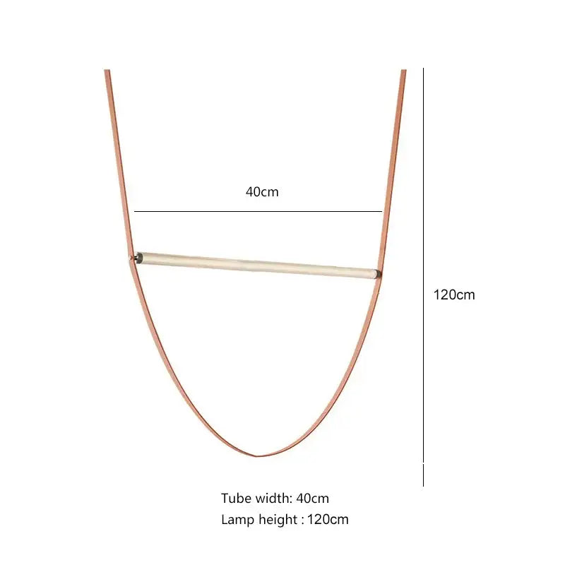 Decorbites glass tube pendant light with copper-colored metal frame and central horizontal bar for living room use