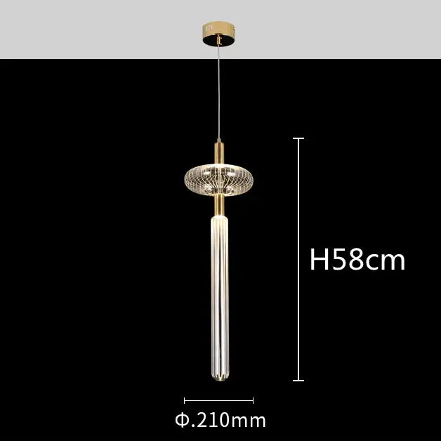 Decorbites glass tubes pendant lamp with gold metal mount and clear glass cylinder featuring crystal mesh shade