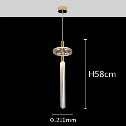 Decorbites glass tubes pendant lamp with gold metal mount and clear glass cylinder featuring crystal mesh shade