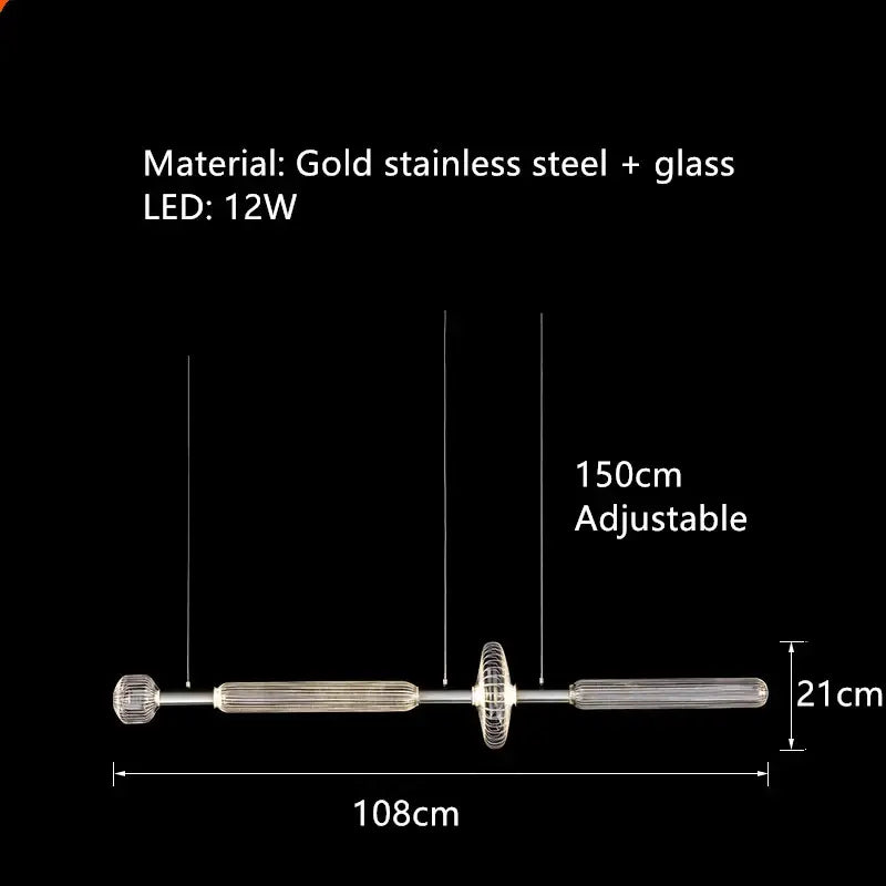 Adjustable gold stainless steel and glass tubes led chandelier by DecorBites for modern living room and bedroom lighting