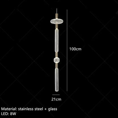 DecorBites glass tubes led chandelier with clear glass tubes and brushed brass accents in stainless steel frame