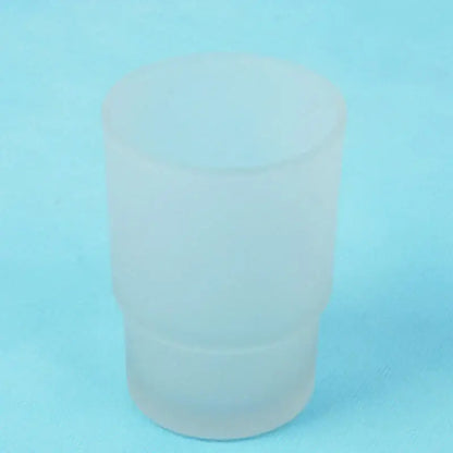 Frosted white glass tumbler cup with tapered shape and smooth edges from decorbites glass tumbler bathroom accessories