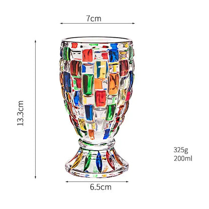 A decorbites glass vase flower pot featuring a vibrant multicolored mosaic pattern in clear glass