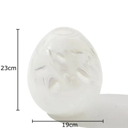 DecorBites glass vase translucent white egg-shaped glass vase with etched floral patterns for elegant table decor