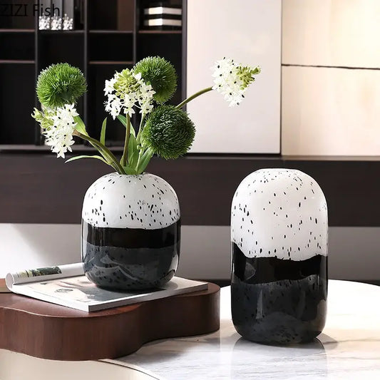 Black and white speckled ceramic decorbites glass vase with glossy finish for vase hydroponics flower desk decor